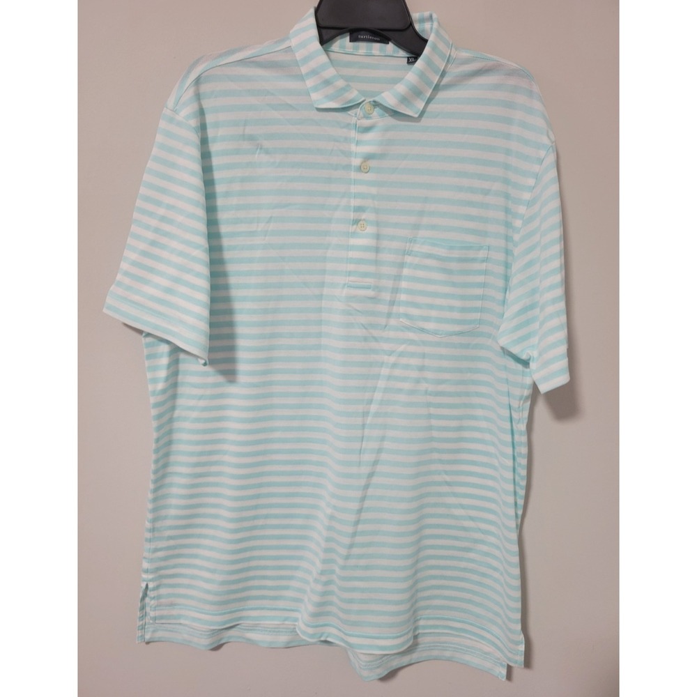 Turtleson Duncan Stripe Polo Shirt Mens XL Blue White Supima Cotton Golf Pocket